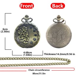 Vintage Bronze Steampunk Rose Carving Quartz Pocket Watch Necklace Pendant Clock Chain Men's and Women's Gift