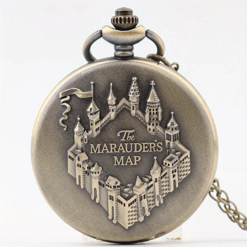 Vintage Castle Embossed Marauder Map Pocket Watch with Bronze Chain - A Timeless Accessory!