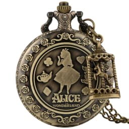 Retro Bronze Dream Women Watch Rabbit Poker Carousel Accessory Quartz Pocket Watch Chain Necklace Pendant for Girl Women