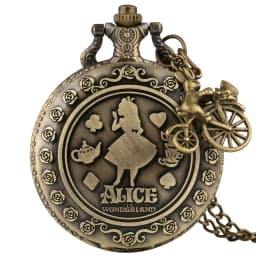 Retro Bronze Dream Women Watch Rabbit Poker Carousel Accessory Quartz Pocket Watch Chain Necklace Pendant for Girl Women