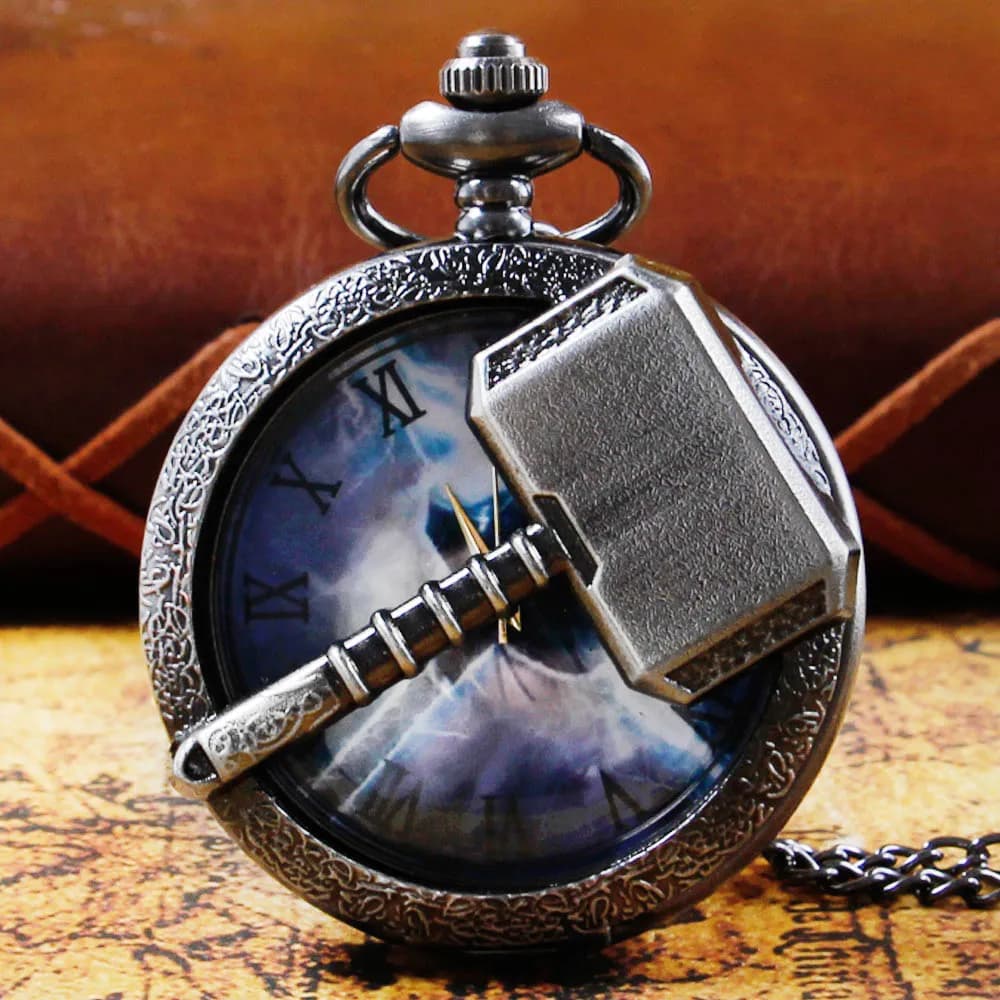 Famous Movie Pattern Carved Roman Numerals Quartz Pocket Watch Necklace Pendant Gifts For Man with Fob Chain