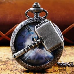 Famous Movie Pattern Carved Roman Numerals Quartz Pocket Watch Necklace Pendant Gifts For Man with Fob Chain