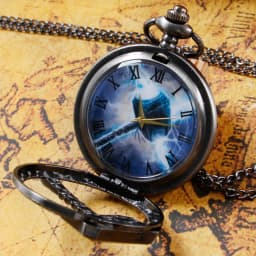 Famous Movie Pattern Carved Roman Numerals Quartz Pocket Watch Necklace Pendant Gifts For Man with Fob Chain