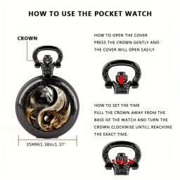 Retro Golden And Silvery Double Dragon Quartz Pocket Watch