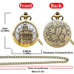 Vintage Bronze Steampunk Castle Carved Quartz Pocket Watch Necklace Pendant Clock Chain Men Women Chain Gift