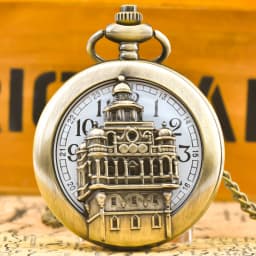 Vintage Bronze Steampunk Castle Carved Quartz Pocket Watch Necklace Pendant Clock Chain Men Women Chain Gift