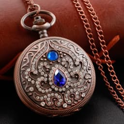 Gold Diamond Luxury Emerald Gem Pocket Watch Necklace Digital Pendant Chain Clock Fashion Sculpture Women's Men's Gift