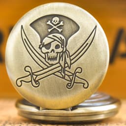 Vintage Bronze Large Pirate Skull Carved Necklace Quartz Pocket Watch Handsome Gift For Both Men And Women