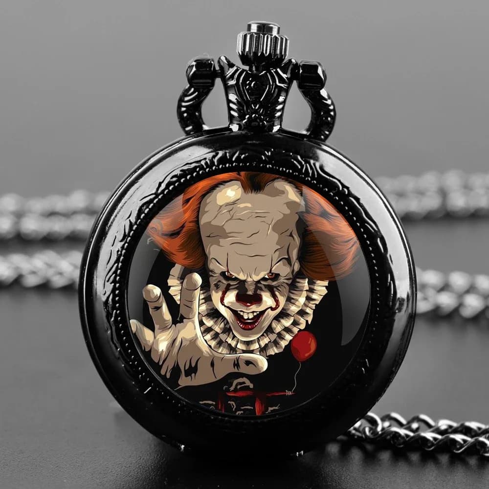 Creative Clown Design Glass Dome Quartz Pocket Watch Watch Children Student Birthday Gift Souvenir Men Women Necklace Pendant