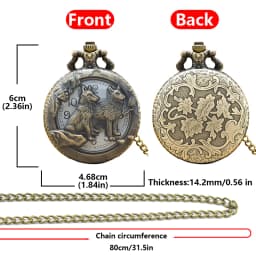 Steampunk Vintage Bronze Cutout Animal Wolf Quartz Pocket Watch Necklace Pendant Clock Chain Men Women Chain Gift