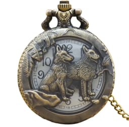 Steampunk Vintage Bronze Cutout Animal Wolf Quartz Pocket Watch Necklace Pendant Clock Chain Men Women Chain Gift