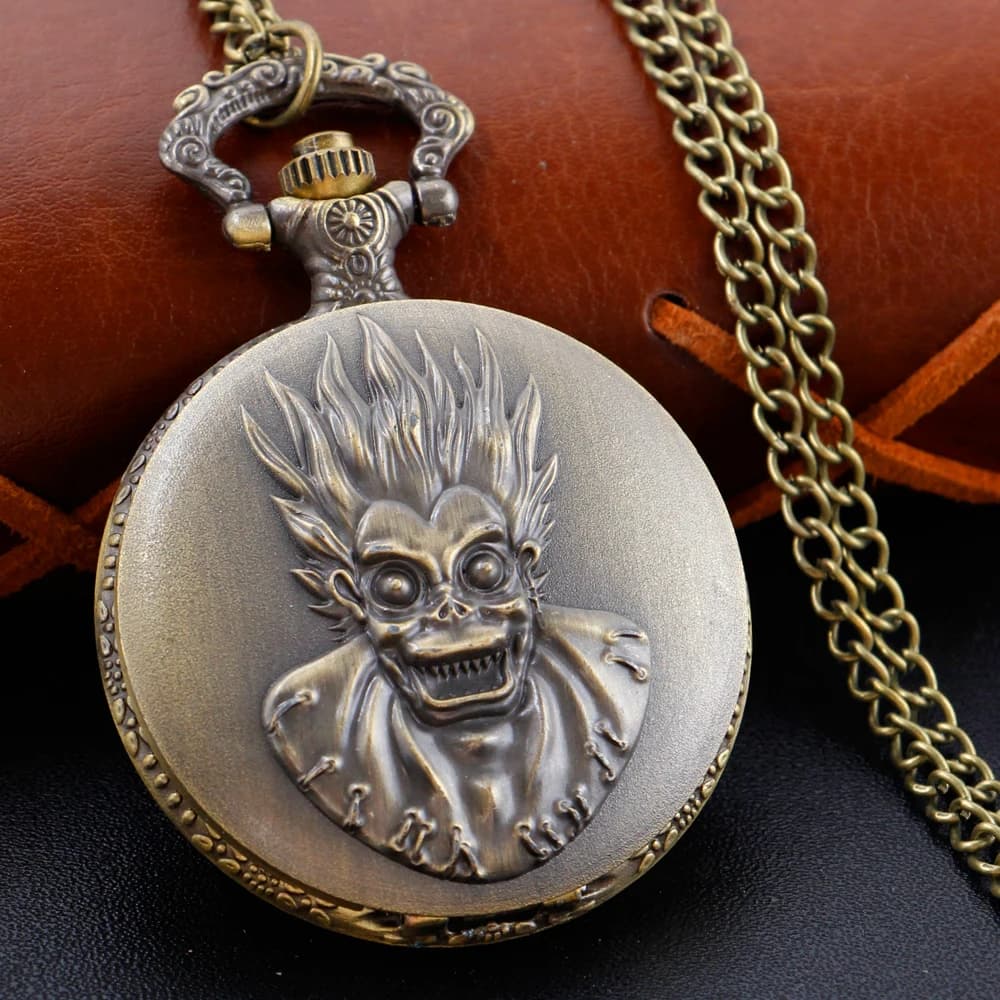 Bronze Pendant Necklace Quartz Pocket Watch Anime Death Comes Fob Chain Watch Clock Men's and Children's Best Holiday Gift