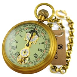 Luxury Antique Vintage Brass Mechanical Pocket Watch Moon-Phase Sub-dial Tourbillon Roman Numerals with Chain Men Women Gifts
