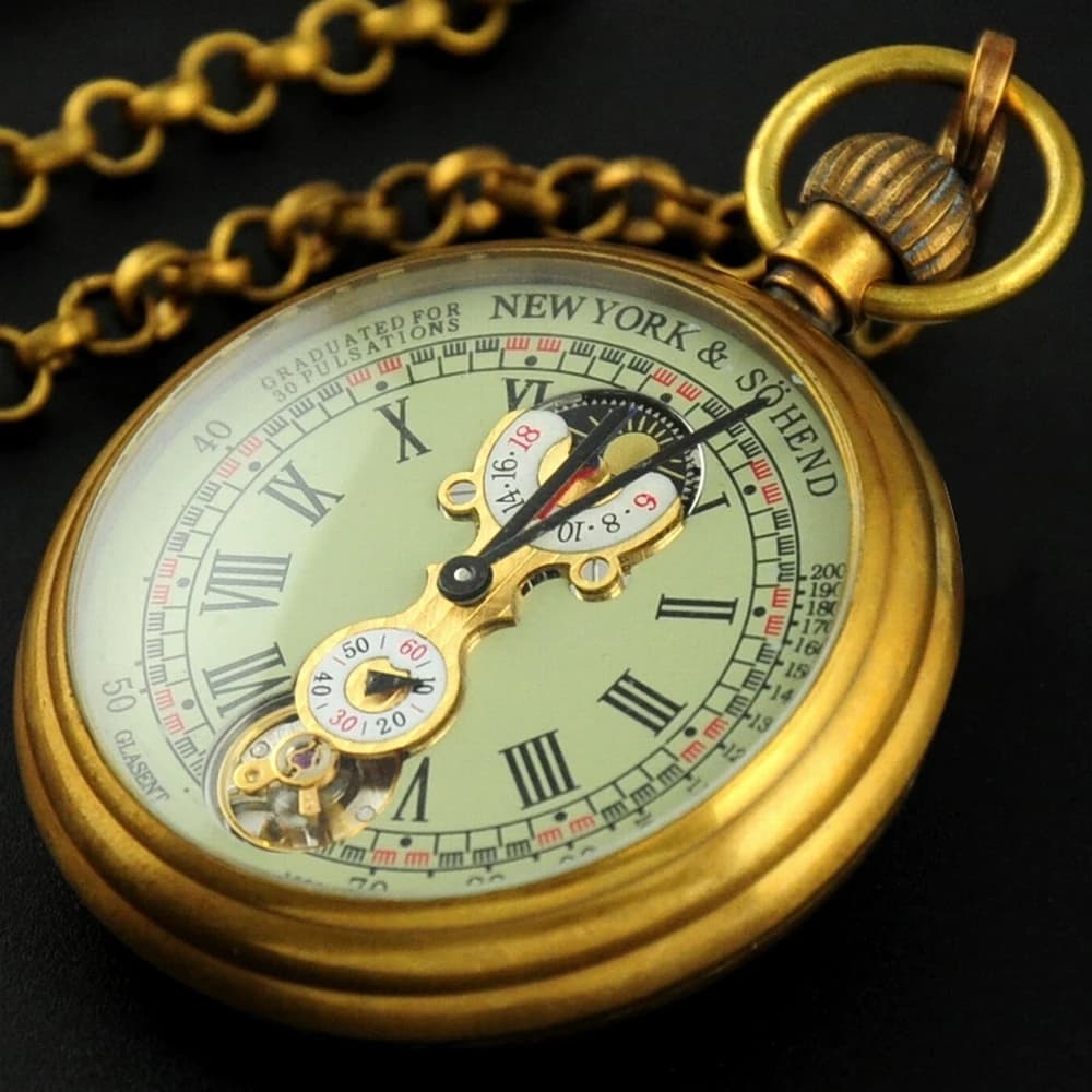 Luxury Antique Vintage Brass Mechanical Pocket Watch Moon-Phase Sub-dial Tourbillon Roman Numerals with Chain Men Women Gifts