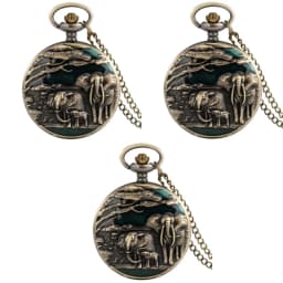 New Elephant Vivid Engraving Vintage Bronze Arabic Literal Quartz Large Pocket Watch Sweater Chain Men Women Pendant Clock Gift