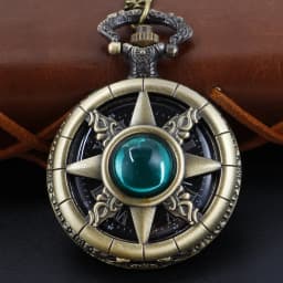 Antique Steampunk Hollow Green Crystal Emerald Imitation Stone Quartz Pocket Watch Necklace Woman Fob Watch TD2130