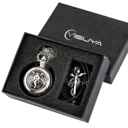 Fullmetal Alchemist Silver/Bronze Pocket Watch Pendant Men's Quartz Pocket Watch Japan Anime Necklace Clock High Grade Gifts Set