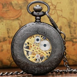 Vintage Luxury Black Metal Mechanical Pocket Watch Steampunk Watches Pin Chain Men Women Pendant Clock Gift With Gift Bag