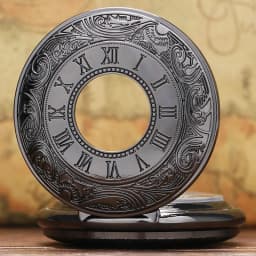 Vintage Luxury Black Metal Mechanical Pocket Watch Steampunk Watches Pin Chain Men Women Pendant Clock Gift With Gift Bag