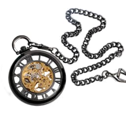 Classic Trendy Hand-winding Pocket Watch Steampunk Pendant Black Case Mechanical Clock Men Women Fob Chain Birthday Xmas Gift