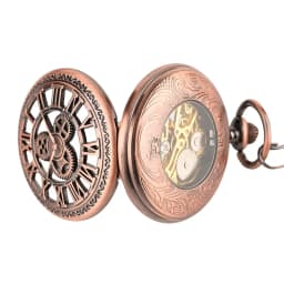 Red Copper Hollow Gearwheel Cover Hand Winding Mechaincal Pocket Watch With 30cm Chain Skeleton Dial Men Watches Clock Gifts
