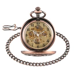 Red Copper Hollow Gearwheel Cover Hand Winding Mechaincal Pocket Watch With 30cm Chain Skeleton Dial Men Watches Clock Gifts