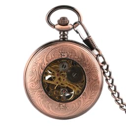 Red Copper Hollow Gearwheel Cover Hand Winding Mechaincal Pocket Watch With 30cm Chain Skeleton Dial Men Watches Clock Gifts