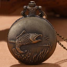 Best Gifts Luxury Gold Quartz Pocket Watch Design Fishes Necklace Pendant Pocket Watch Clock for Mens Womens