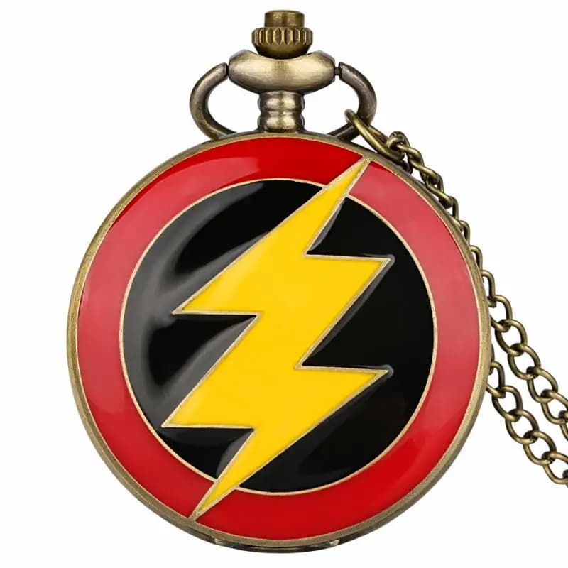 Red Bronze Graphic Yellow Flash Lightning Quartz Pocket Watch Anime Necklace Harajuku Clock Chain Cosplay Antique Gifts for Men