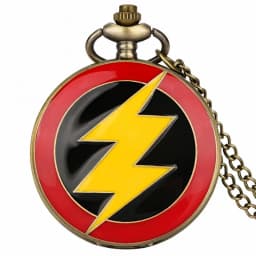 Red Bronze Graphic Yellow Flash Lightning Quartz Pocket Watch Anime Necklace Harajuku Clock Chain Cosplay Antique Gifts for Men