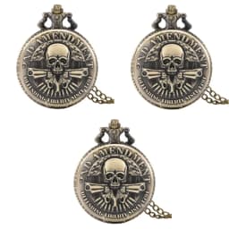 Vintage Bronze Gun Skull Defending Freedom Second Amendment Military Quartz Necklace Pocket Watch Pendant for Men Halloween Chri