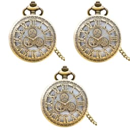 Vintage Bronze Steampunk Copper Cutout Gear Quartz Pocket Watch Necklace Pendant Clock Chain Men Women Chain Gift