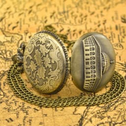 Vintage Bronze Clamshell Simple Carved Islamic Palace Necklace Quartz Pocket Watch Gift For Male And Female Students