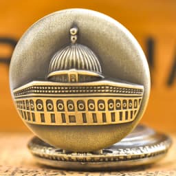 Vintage Bronze Clamshell Simple Carved Islamic Palace Necklace Quartz Pocket Watch Gift For Male And Female Students
