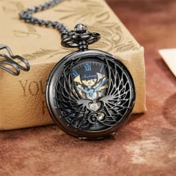 Luxury Golden Love Wings Mechanical Pocket Watch Men Women Necklace Pendant Unique Hollow Design Skull Double Sided Chain