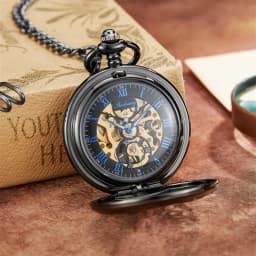 Luxury Golden Love Wings Mechanical Pocket Watch Men Women Necklace Pendant Unique Hollow Design Skull Double Sided Chain