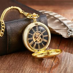 Luxury Golden Love Wings Mechanical Pocket Watch Men Women Necklace Pendant Unique Hollow Design Skull Double Sided Chain
