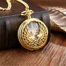 Luxury Golden Love Wings Mechanical Pocket Watch Men Women Necklace Pendant Unique Hollow Design Skull Double Sided Chain