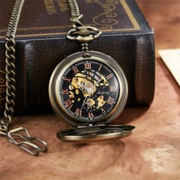 Luxury Golden Love Wings Mechanical Pocket Watch Men Women Necklace Pendant Unique Hollow Design Skull Double Sided Chain
