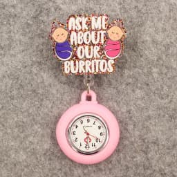 Glitter Acrylic Hospital Acrylic Pink Heart Stethoscope Lovely Nurse Doctor Alligator Clip Pocket Watches Medical Hang Clock