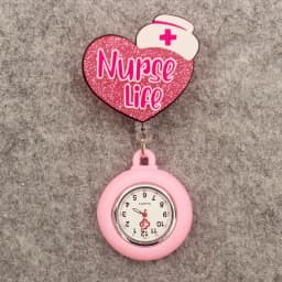 Glitter Acrylic Hospital Acrylic Pink Heart Stethoscope Lovely Nurse Doctor Alligator Clip Pocket Watches Medical Hang Clock