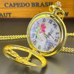 Fashion 3D Cutout Mosaic Brick Dragonfly Quartz Pocket Watch Girls Elegant Sweater Necklace