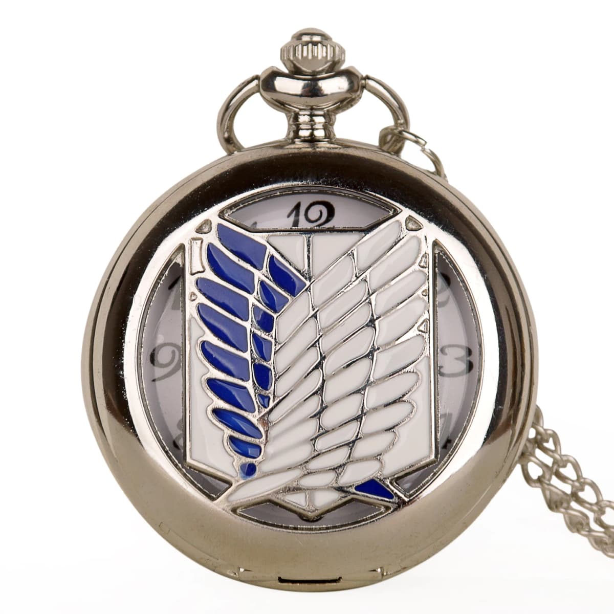 Silver Steel Wing Hollow Quartz Pocket Watch Retro Men Women Pendant Necklace Fob Watch
