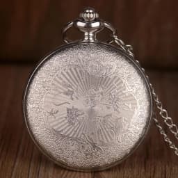 Silver Steel Wing Hollow Quartz Pocket Watch Retro Men Women Pendant Necklace Fob Watch