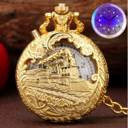Top Luxury Gold Luminous LED Quartz Pocket Watch Train Locomotive Engine Steampunk Quartz FOB Light Watch Gifts for Men Women