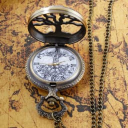 Steampunk Retro Bronze Hollow Tree of Life Quartz Pocket Watch with Fob Women's Watch Pendant Necklace Chain Men's Gift CF1088