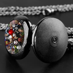 Creative Halloween Gift Joker Dome Quartz Pocket Watch Classic Arabic Numeral Dial with Silver Chain for Men Woman Pendant Gift