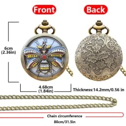 Vintage Cutout Clamshell Bronze Insect 3D Carved Fashion Necklace Quartz Pocket Watch Roman Literal Jewelry Gift