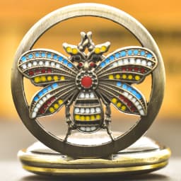 Vintage Cutout Clamshell Bronze Insect 3D Carved Fashion Necklace Quartz Pocket Watch Roman Literal Jewelry Gift
