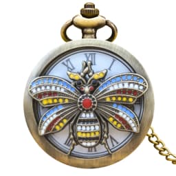Vintage Cutout Clamshell Bronze Insect 3D Carved Fashion Necklace Quartz Pocket Watch Roman Literal Jewelry Gift